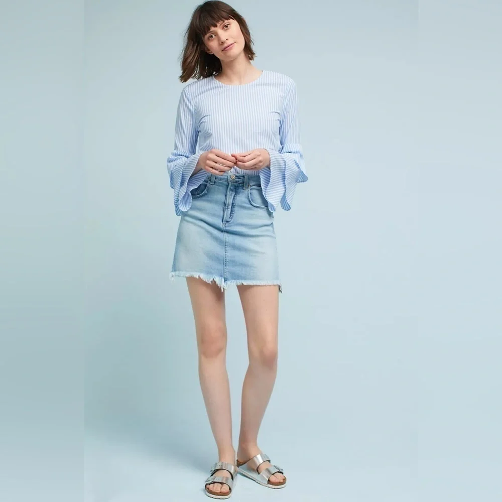 Anthro McGuire Frayed Denim Mini Skirt Size 25 NWT